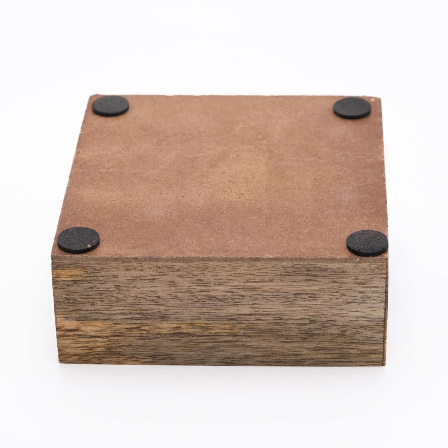 Untersetzer Set für 4 Gläser aus Mangoholz mit Motiv viereckig weiß
