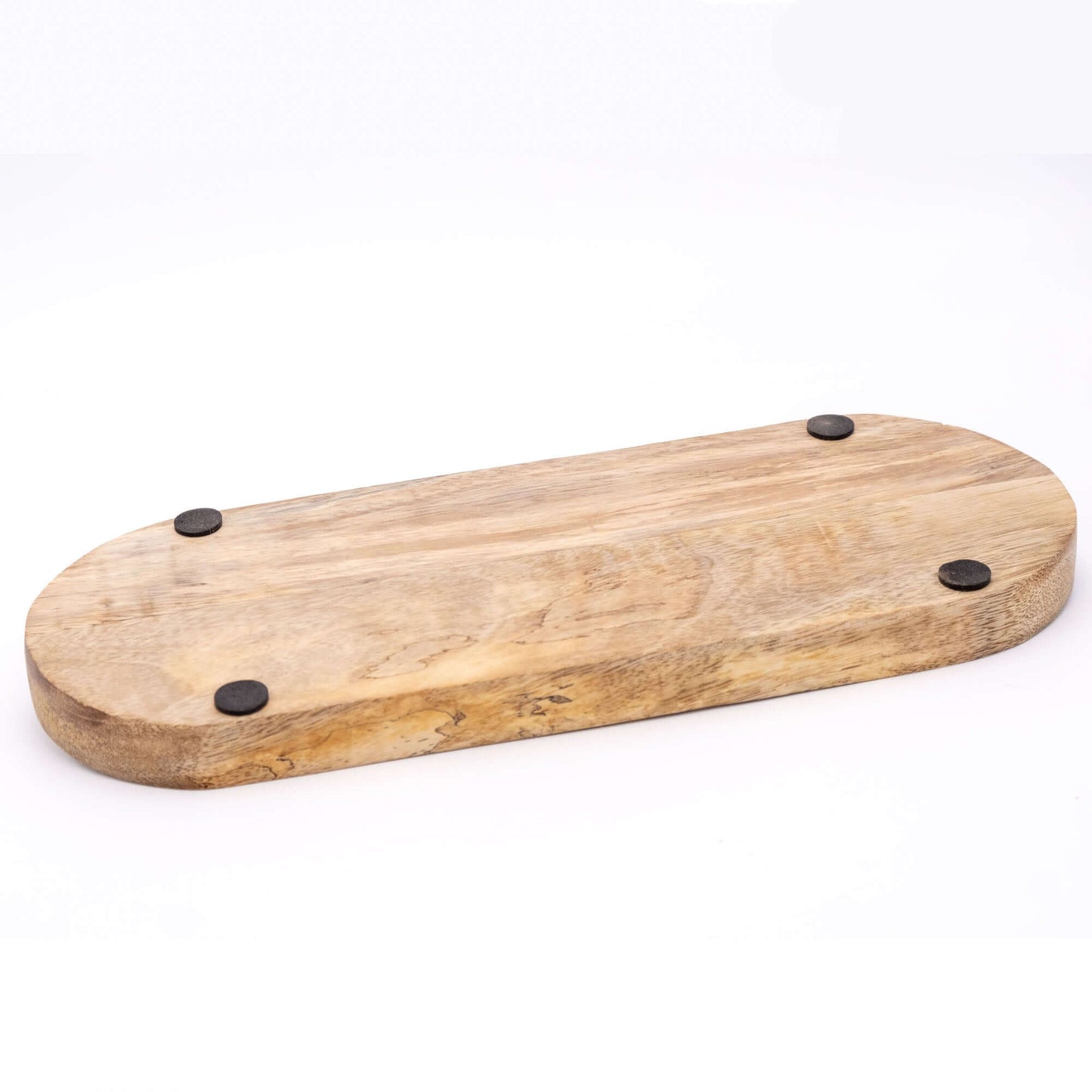 Tablett aus Mangoholz mit drei Schalen, Blumenmuster