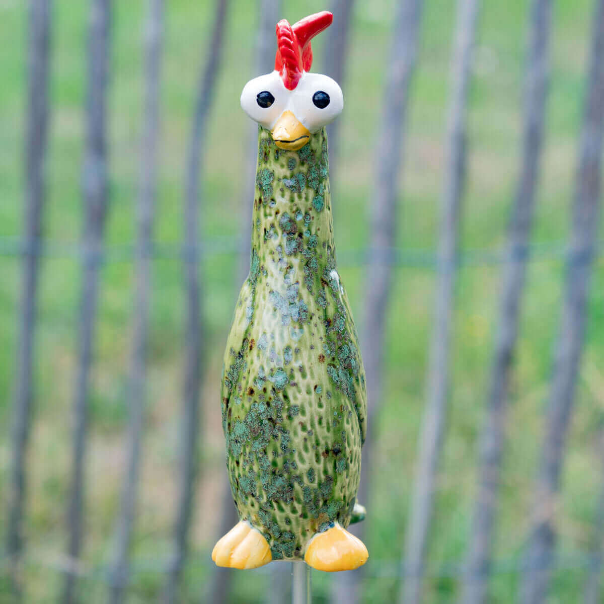 Tangoo Keramik Huhn dunkelgün für den Garten, Gartenstecker