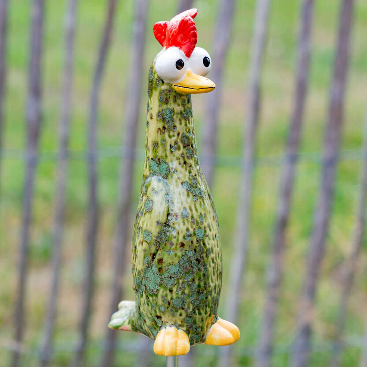 Tangoo Keramik Huhn dunkelgün für den Garten, Gartenstecker