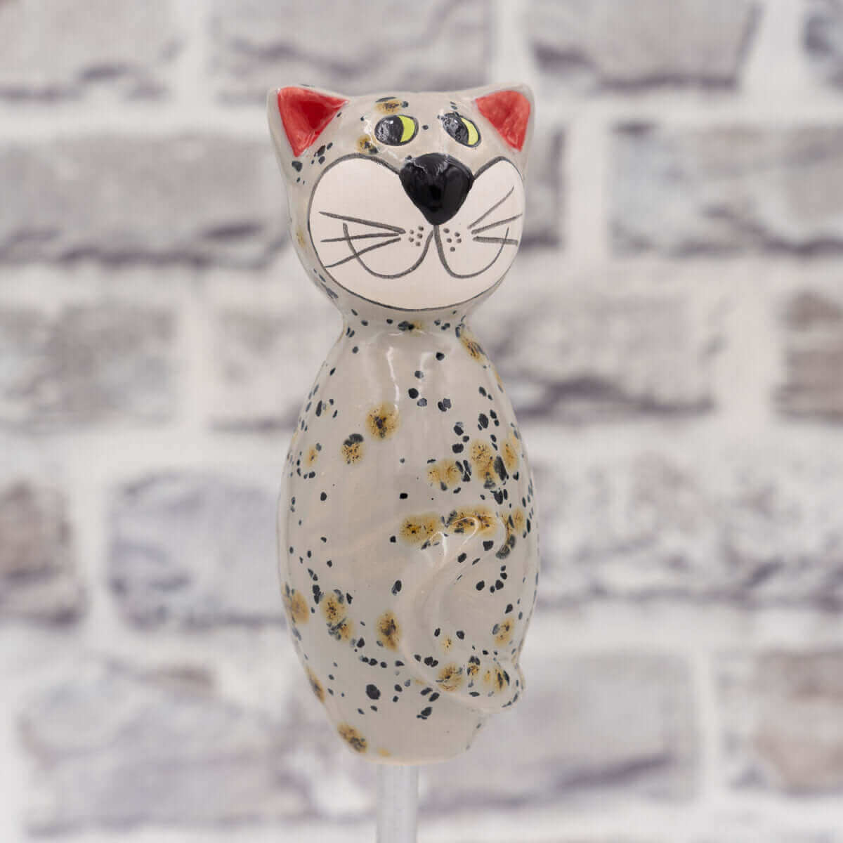 Keramik Katze beige klein für den Garten / Gartenstecker