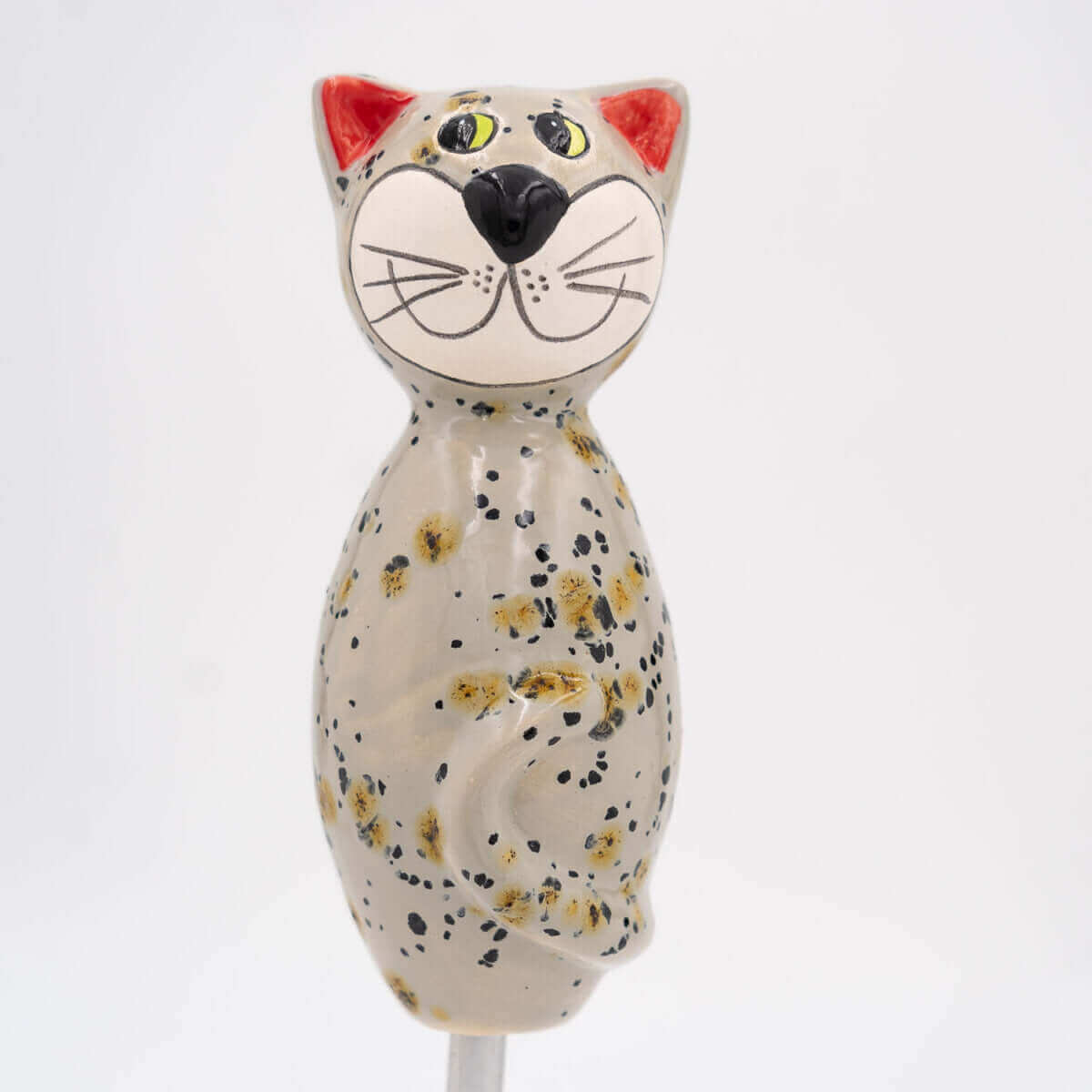 Keramik Katze beige klein für den Garten / Gartenstecker