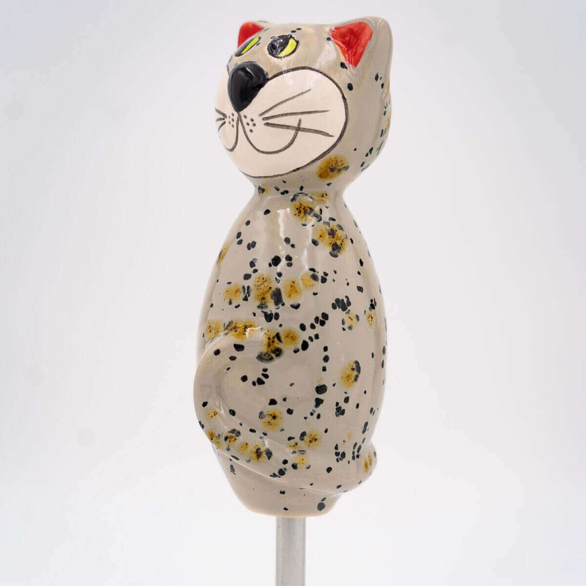 Keramik Katze beige klein für den Garten / Gartenstecker