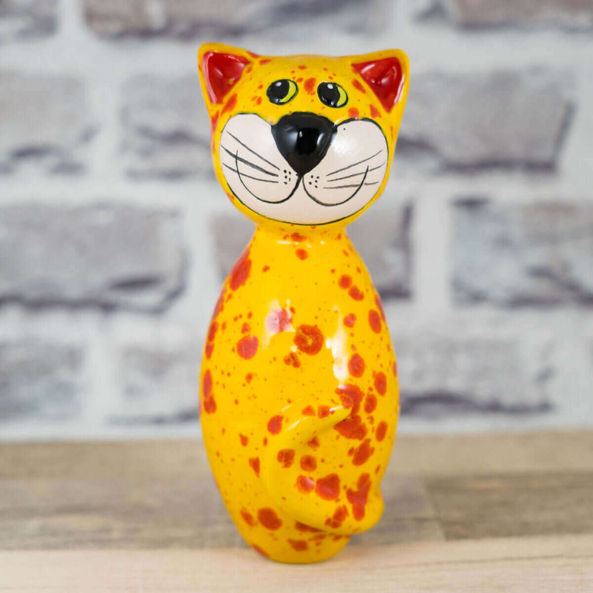 Keramik Katze gelb klein für den Garten