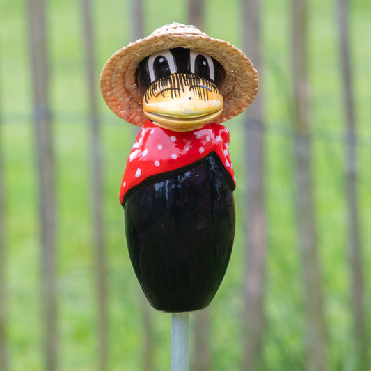 Keramik Rabe klein rotes Halstuch für den Garten / Gartenstecker