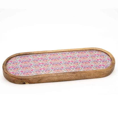 Tablett aus Mangoholz mit drei Schalen, Blumenmuster