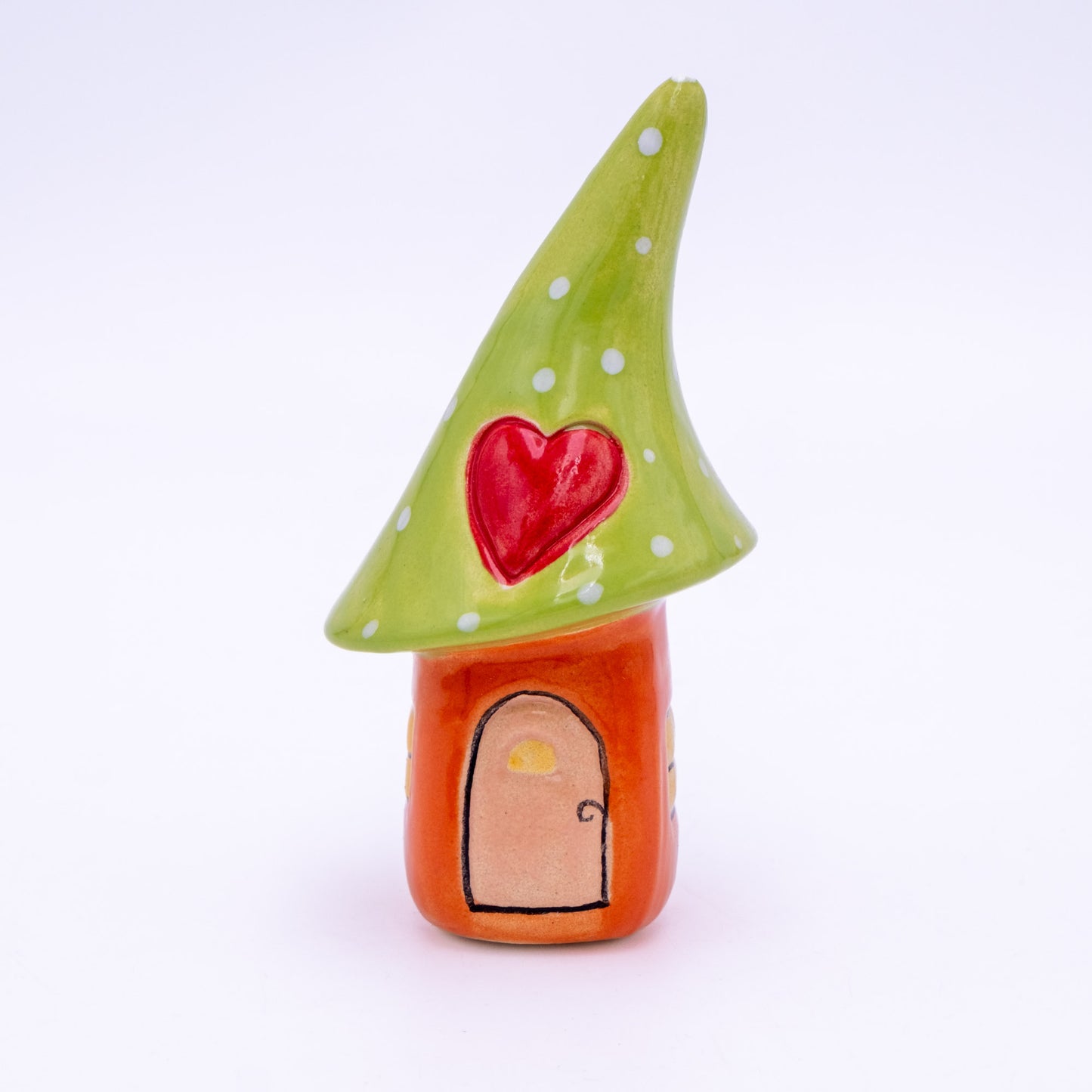 Wichtel Haus Keramik mit Herz Orange-Grün – 14 cm