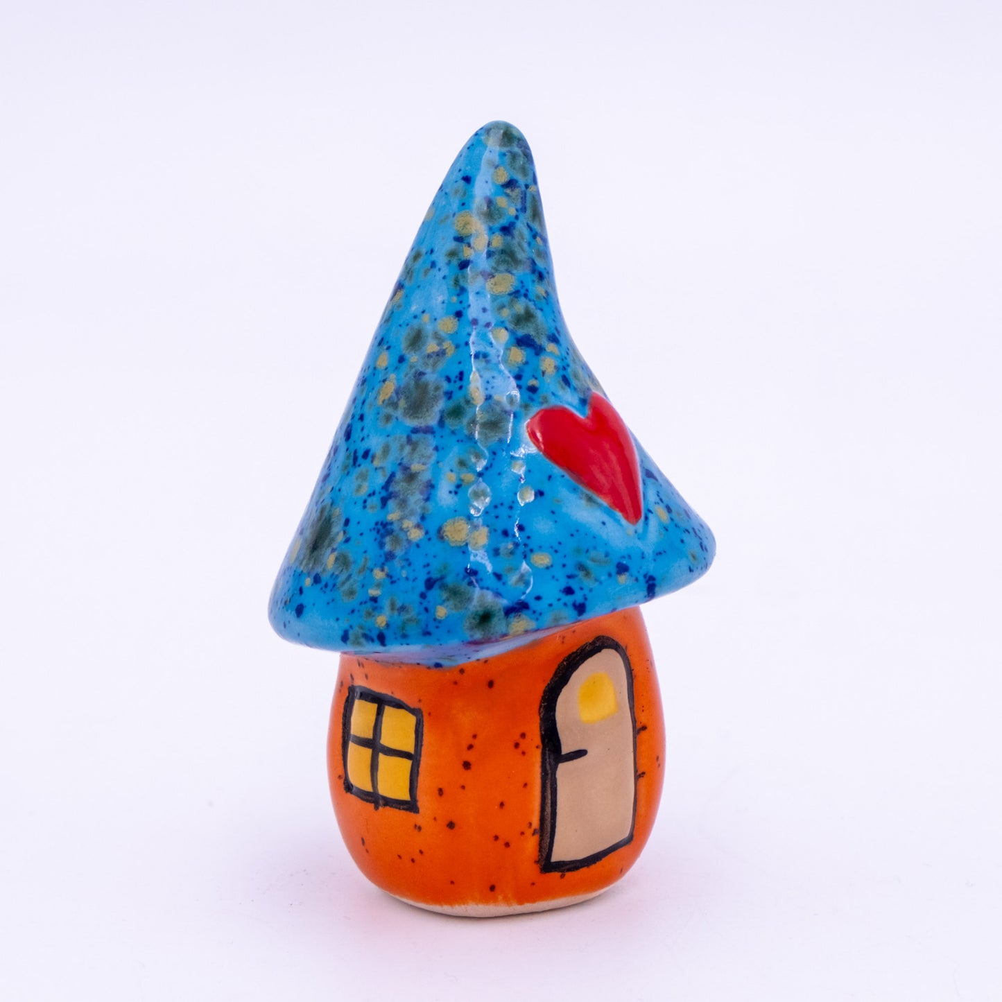 Wichtel Haus Keramik mit Herz Orange-Blau – 10 cm