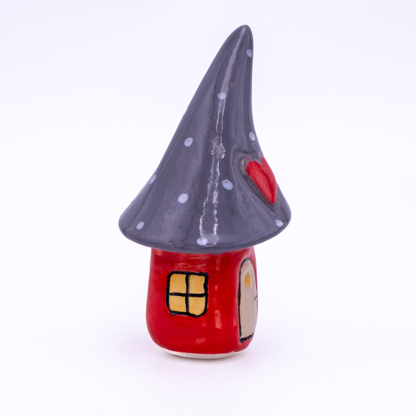 Wichtel Haus Keramik mit Herz Rot-Grau – 14 cm