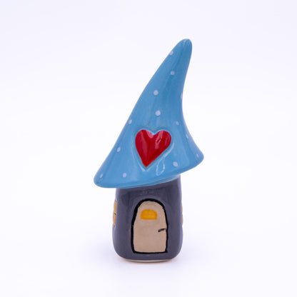Wichtel Haus Keramik mit Herz Grau-Blau – 14 cm