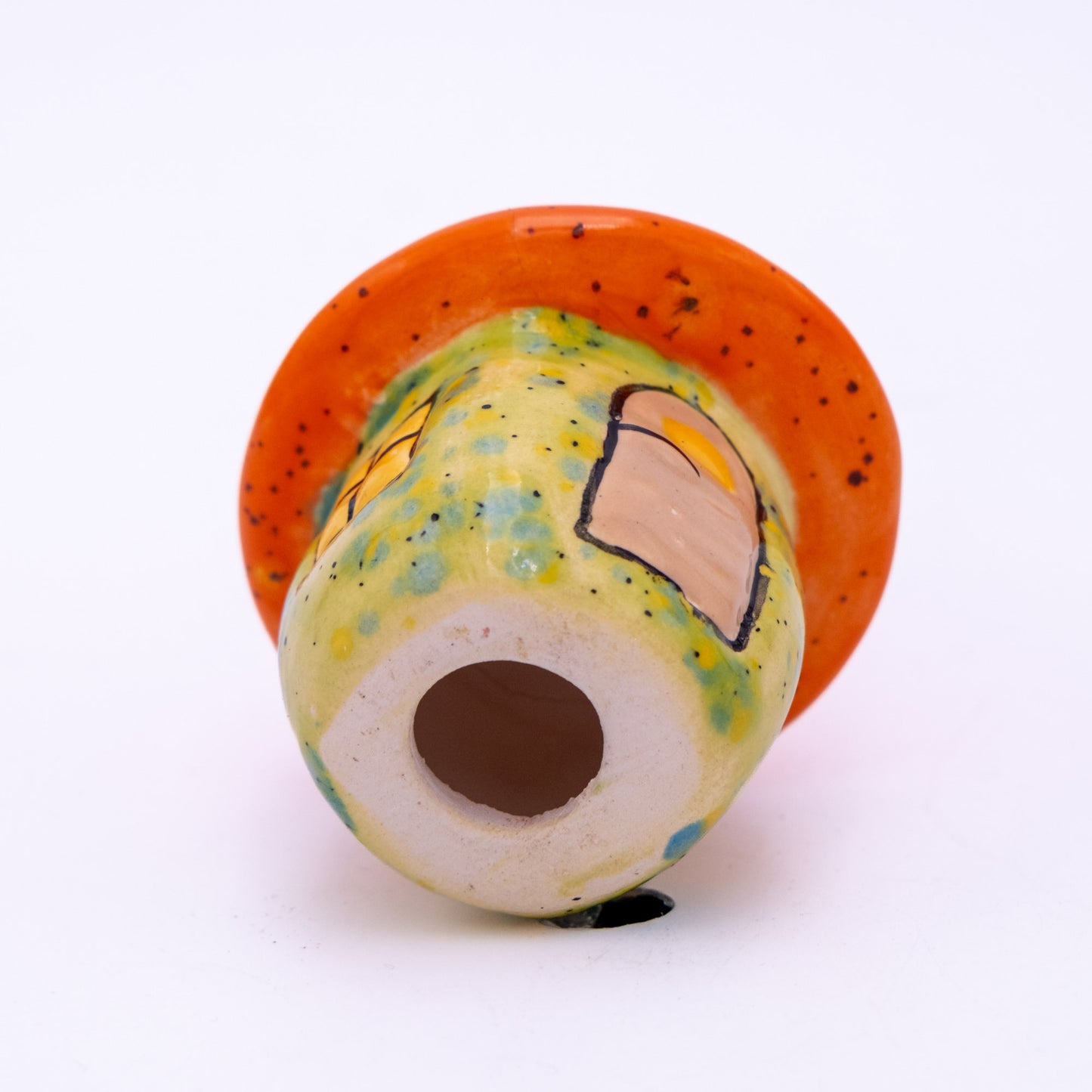 Wichtel Haus Keramik mit Herz Orange-Blau – 10 cm