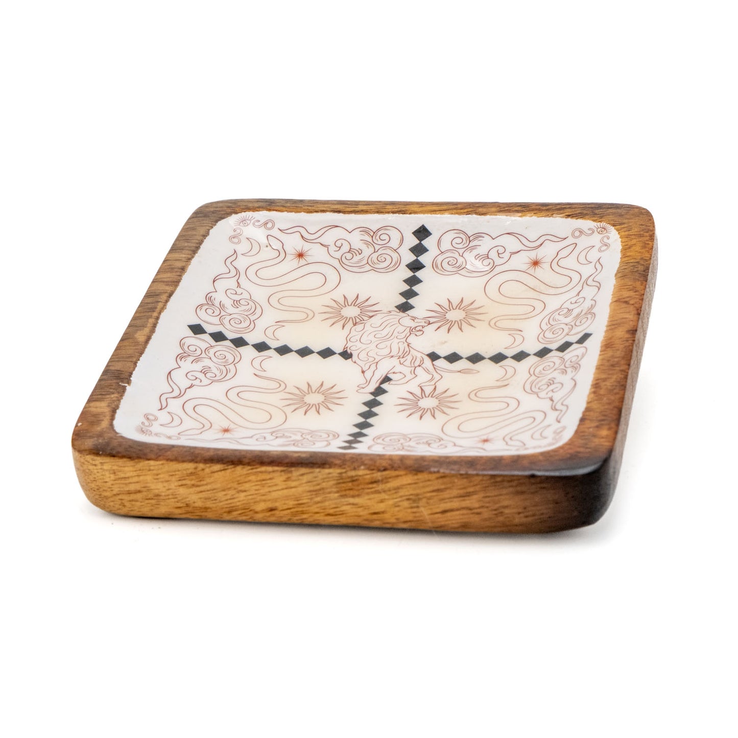 Schmucktablett quadratisch aus Mangoholz mit Motiv, weiß