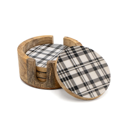 Untersetzer Set für 4 Gläser aus Mangoholz rund schwarz-weiß