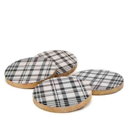 Untersetzer Set für 4 Gläser aus Mangoholz rund schwarz-weiß