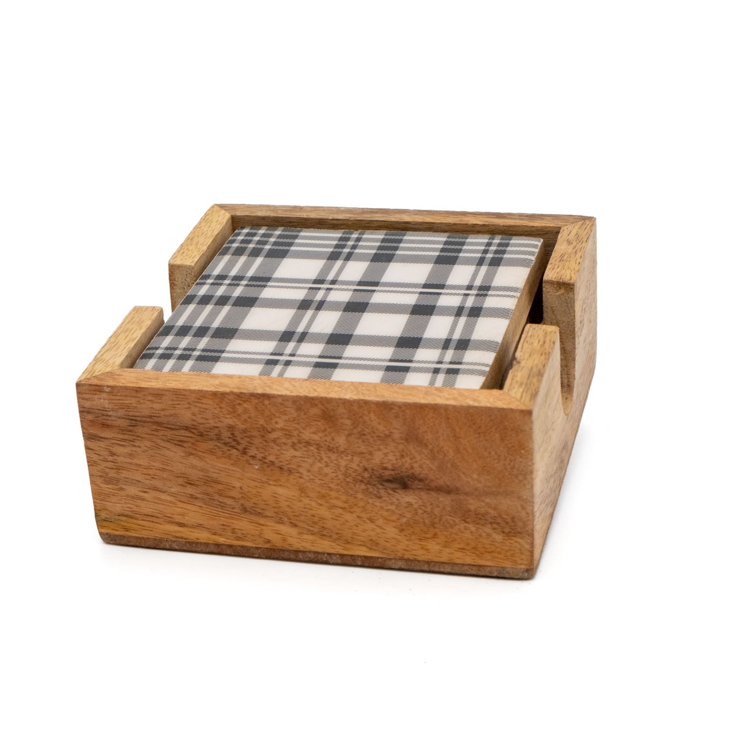 Untersetzer Set für 4 Gläser aus Mangoholz viereckig schwarz-weiß