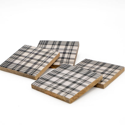 Untersetzer Set für 4 Gläser aus Mangoholz viereckig schwarz-weiß
