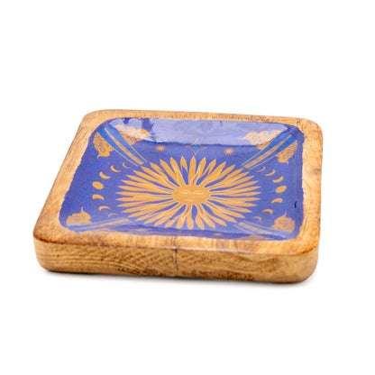 Schmucktablett quadratisch aus Mangoholz mit Motiv, blau