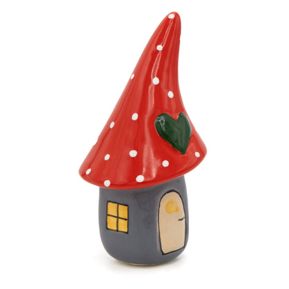 Wichtel Haus Keramik mit Herz Grau-Rot – 14 cm