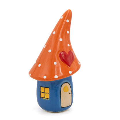 Wichtel Haus Keramik mit Herz Blau-Orange – 14 cm