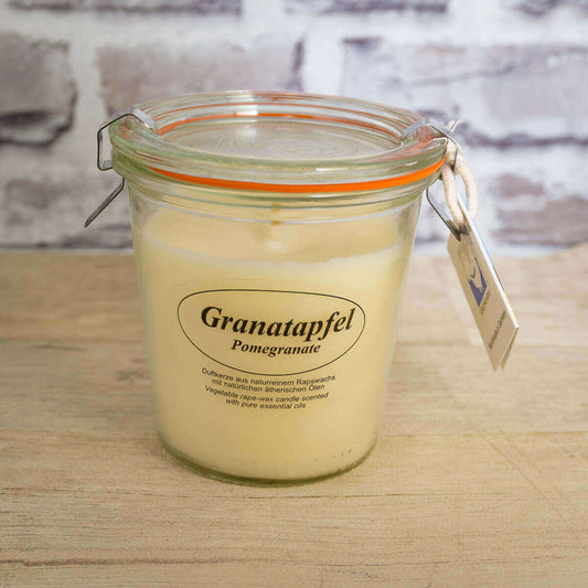 Rapswachskerze Granatapfel im XL WECK®-Glas mit ätherischem Öl